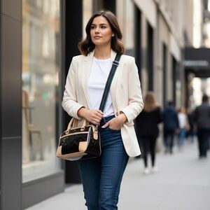 Consuela Black and Beige Women's Crossbody Bag with Quilted Design